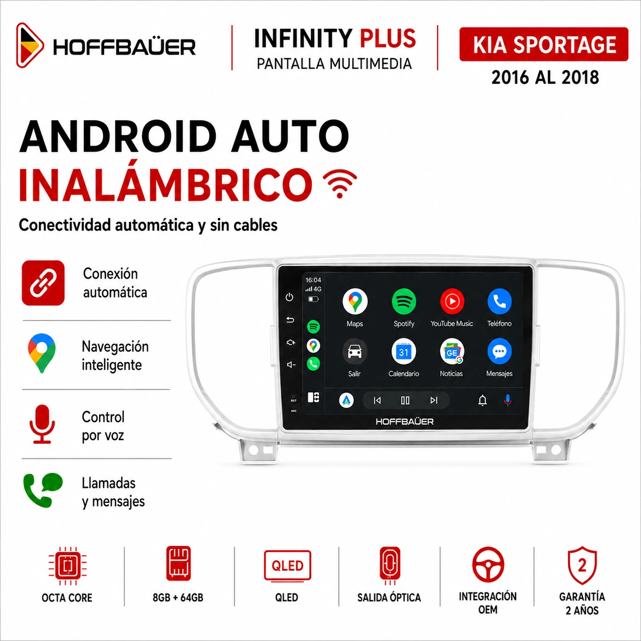 Kia Sportage 2016 al 2018 Pantalla Hoffbaüer Infinity Plus CarPlay & Android Auto - Imagen 4