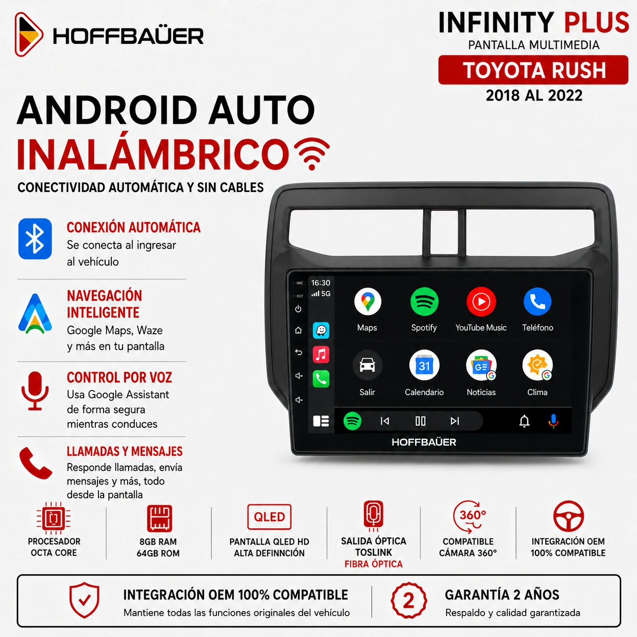 Toyota Rush 2018 al 2022 Pantalla Hoffbaüer Infinity Plus CarPlay & Android Auto - Imagen 3