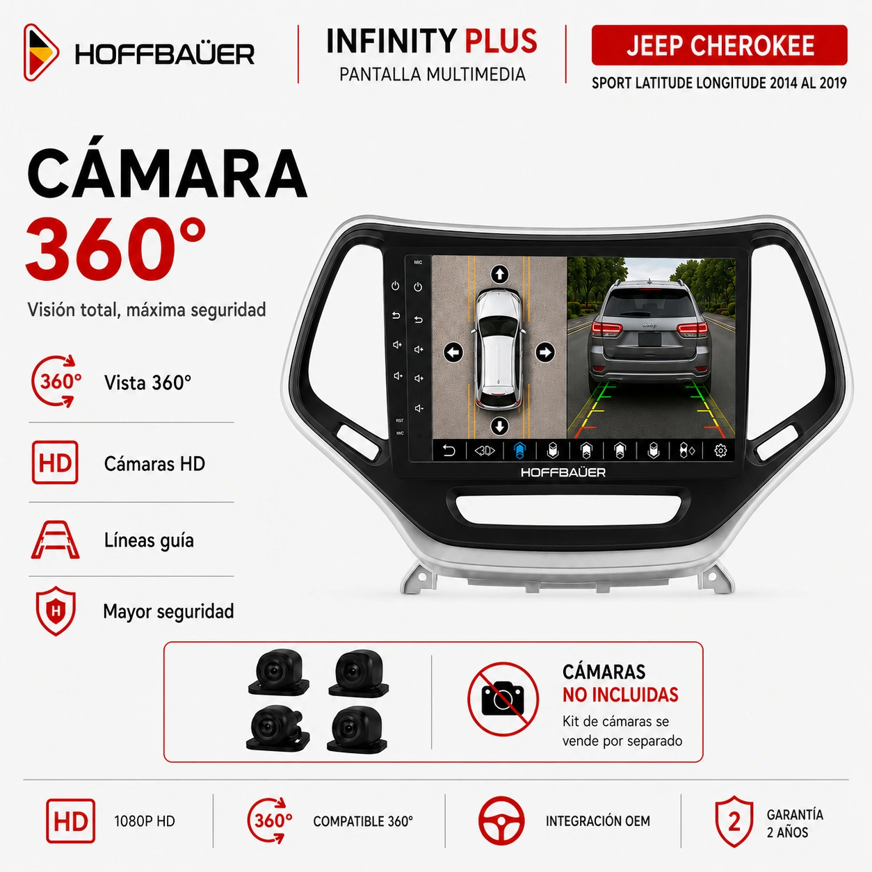 Jeep Cherokee Sport Latitude Longitude 2014 al 2019 Pantalla Hoffbaüer Infinity Plus CarPlay & Android Auto - Imagen 2