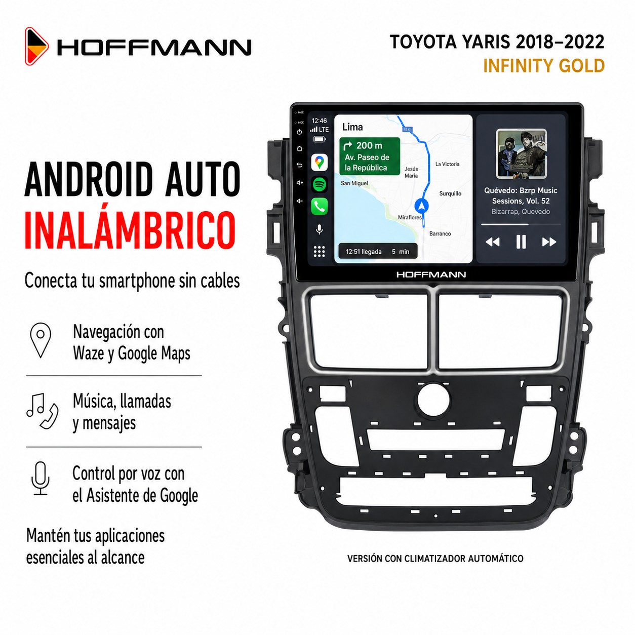 Android Auto inalámbrico para Toyota Yaris 2018 al 2022 con climatizador automático