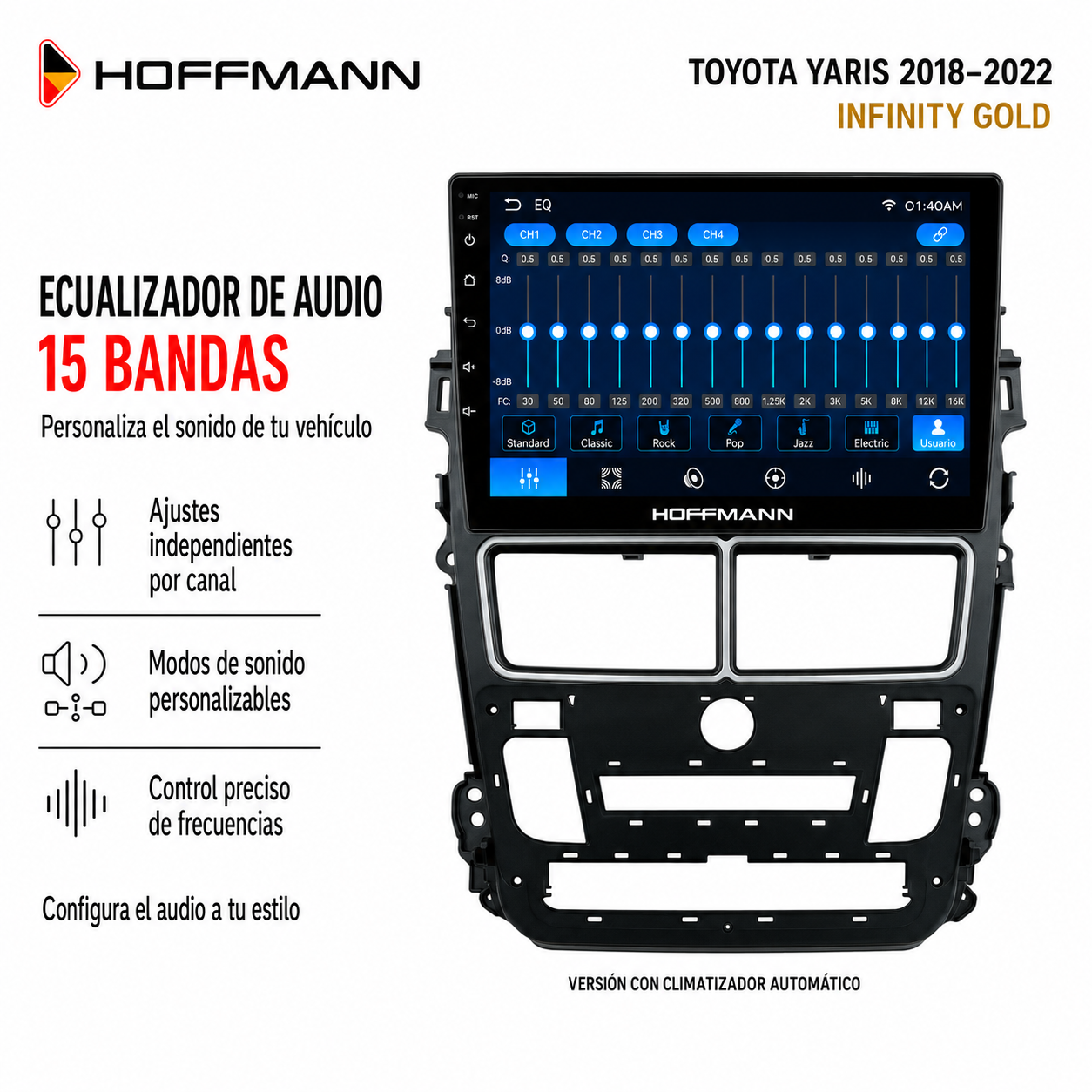 Ecualizador de 15 bandas para Toyota Yaris 2018 al 2022 con climatizador automático