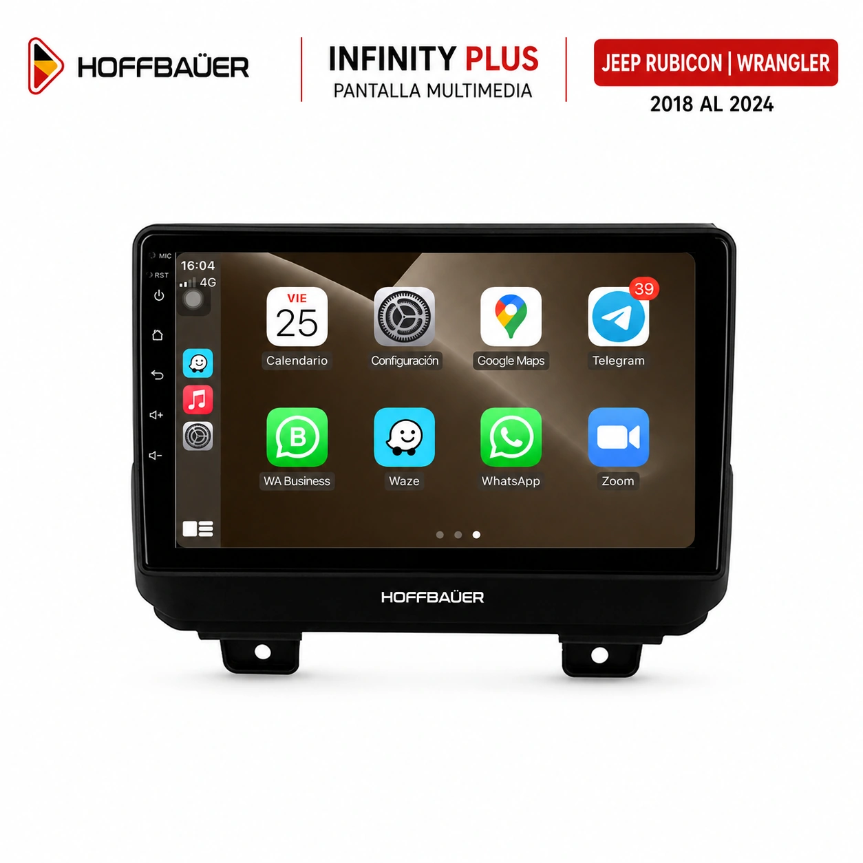 Jeep Rubicon | Wrangler 2018 al 2024 Pantalla Hoffbaüer Infinity Plus CarPlay & Android Auto
