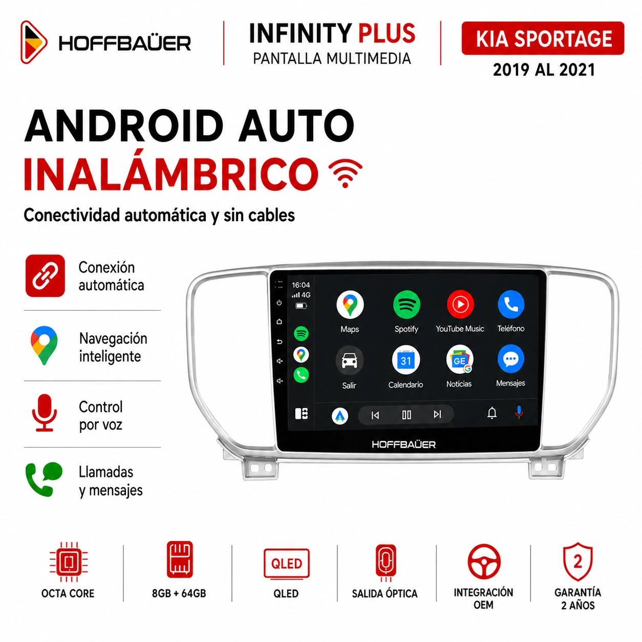 Kia Sportage 2019 al 2021 Pantalla Hoffbaüer Infinity Plus CarPlay & Android Auto - Imagen 4
