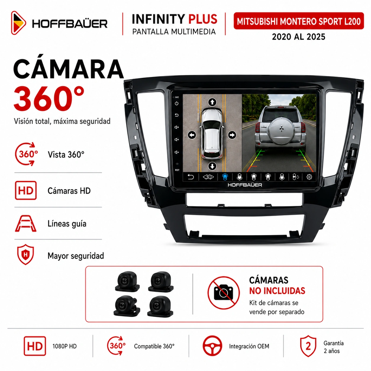 Mitsubishi Montero Sport L200 2020 al 2025 Pantalla Hoffbaüer Infinity Plus CarPlay & Android Auto - Imagen 2