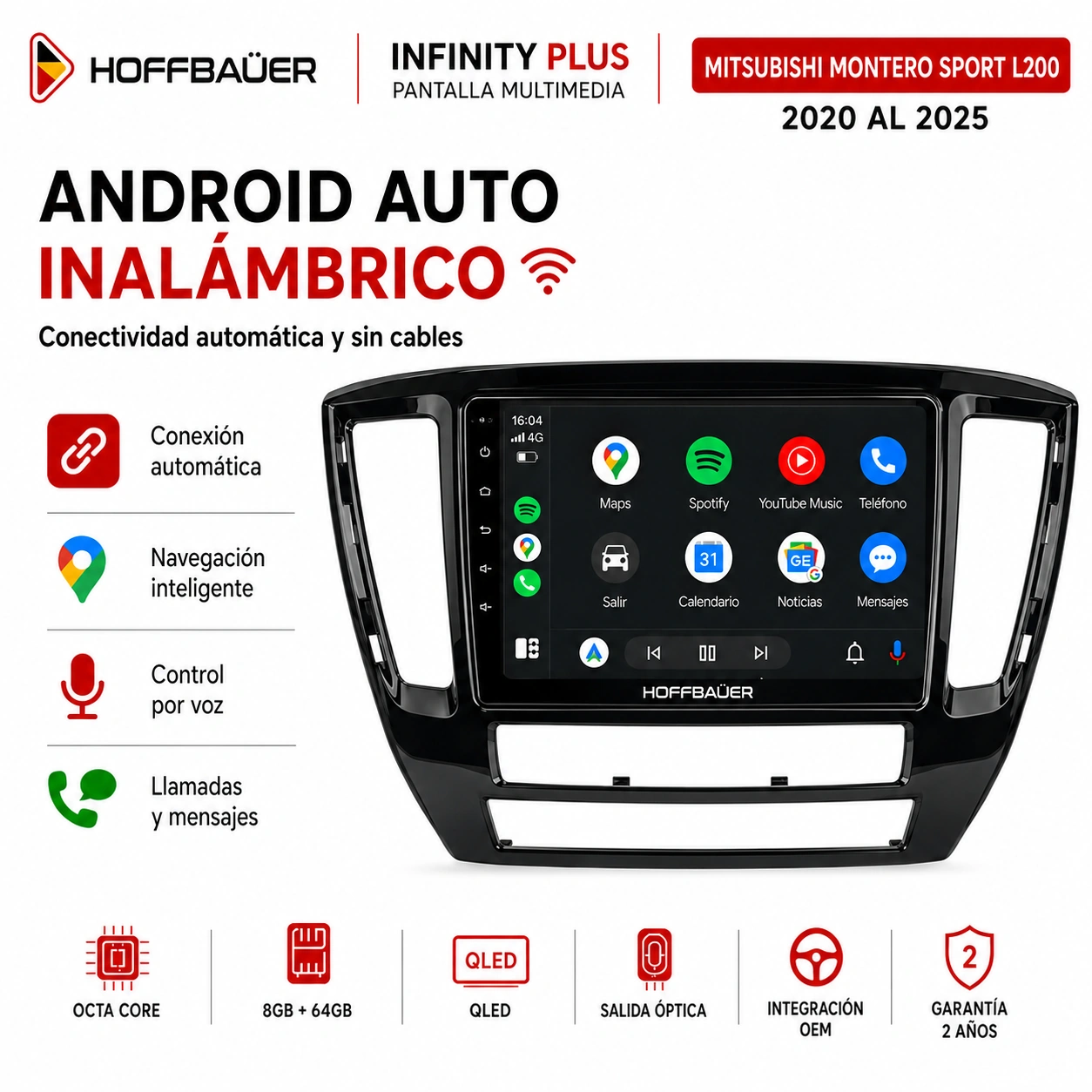 Mitsubishi Montero Sport L200 2020 al 2025 Pantalla Hoffbaüer Infinity Plus CarPlay & Android Auto - Imagen 4