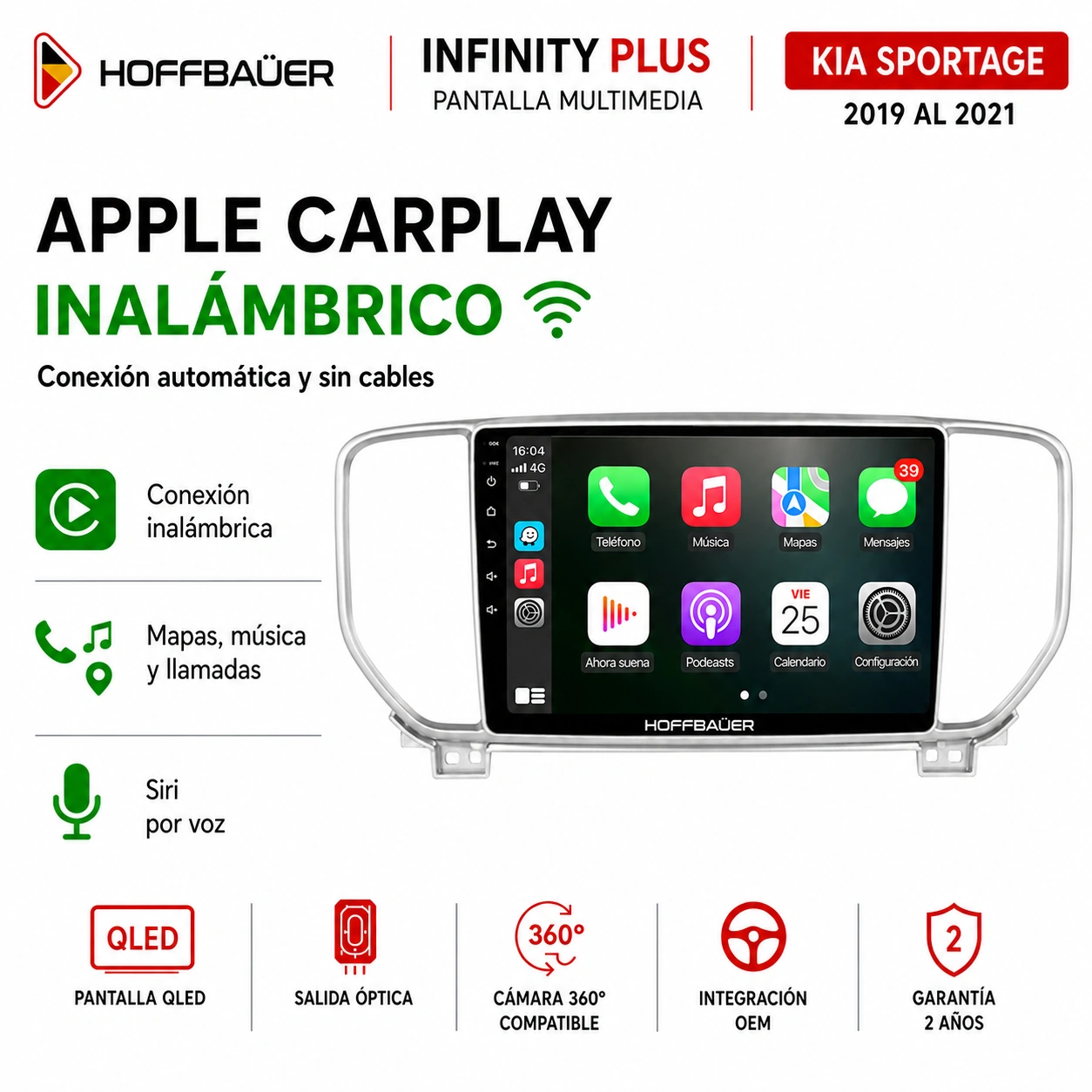 Kia Sportage 2019 al 2021 Pantalla Hoffbaüer Infinity Plus CarPlay & Android Auto - Imagen 3
