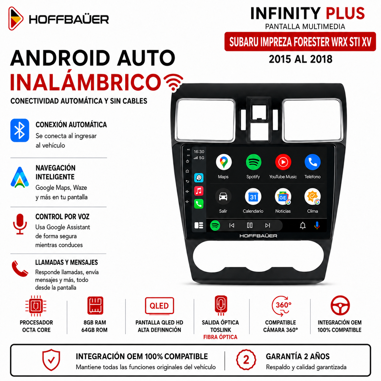 Subaru Impreza Forester WRX STI XV 2015 al 2018 Pantalla Hoffbaüer Infinity Plus CarPlay & Android Auto - Imagen 3