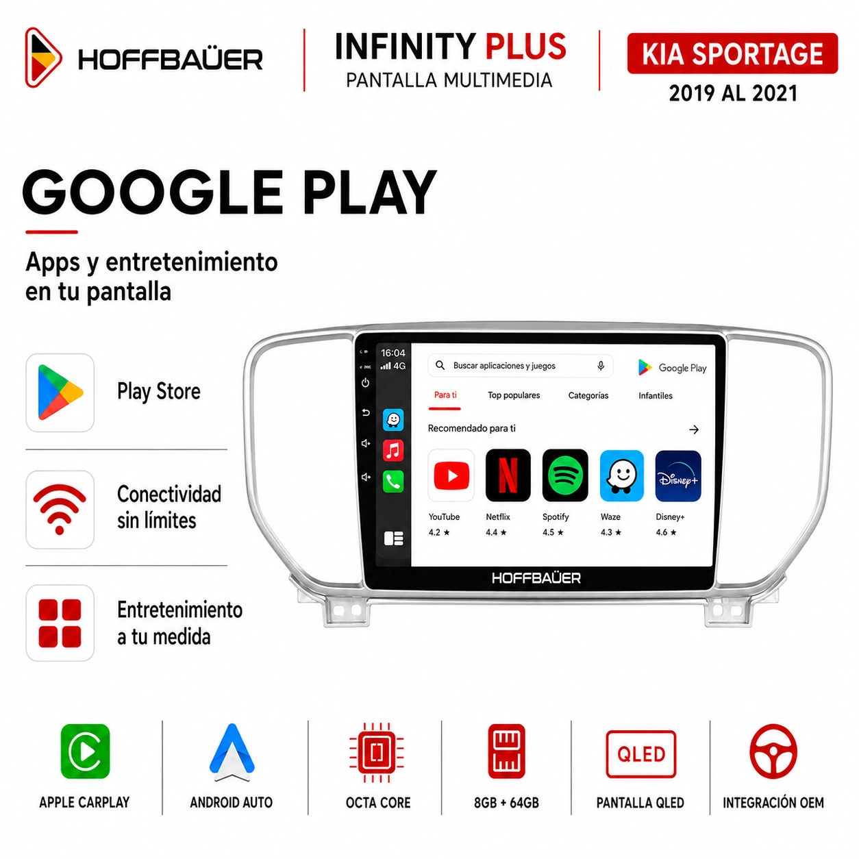 Kia Sportage 2019 al 2021 Pantalla Hoffbaüer Infinity Plus CarPlay & Android Auto - Imagen 5