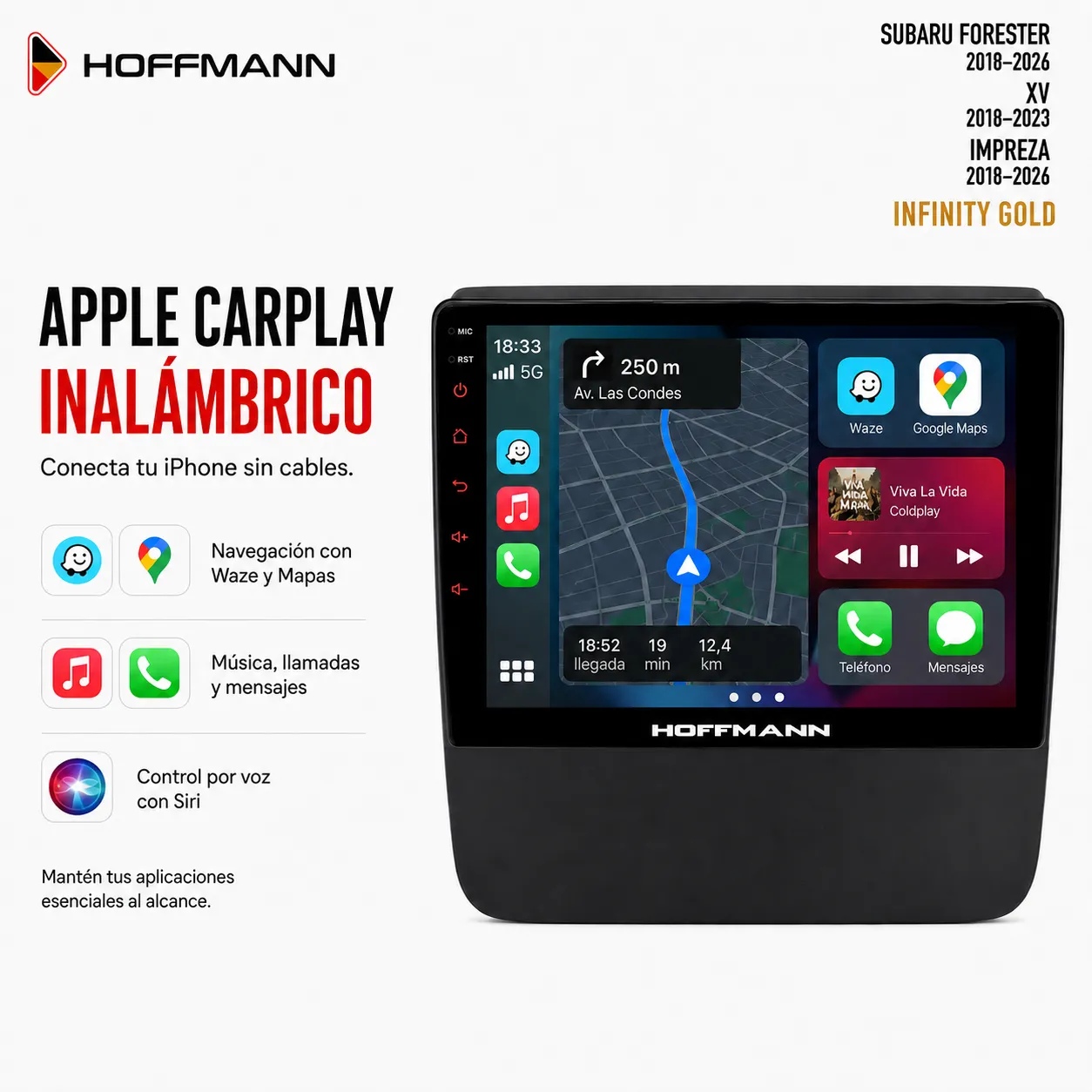 Subaru Forester | XV | Impreza 2018 al 2026 Pantalla Hoffmann Infinity Gold Carplay & Android Auto - Imagen 2
