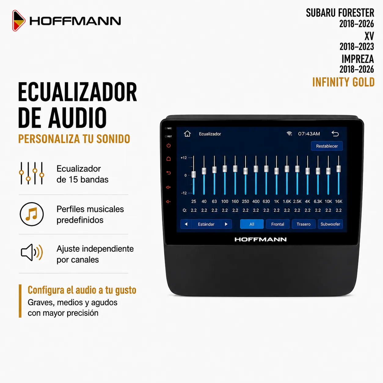 Subaru Forester | XV | Impreza 2018 al 2026 Pantalla Hoffmann Infinity Gold Carplay & Android Auto - Imagen 5