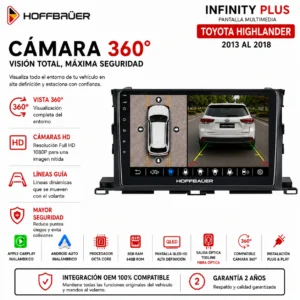 Toyota Highlander 2013 al 2018 Pantalla Hoffbaüer Infinity Plus CarPlay & Android Auto