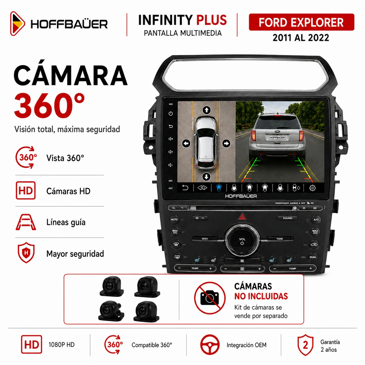 Ford Explorer 2011 al 2022 Pantalla Hoffbaüer Infinity Plus CarPlay & Android Auto - Imagen 2