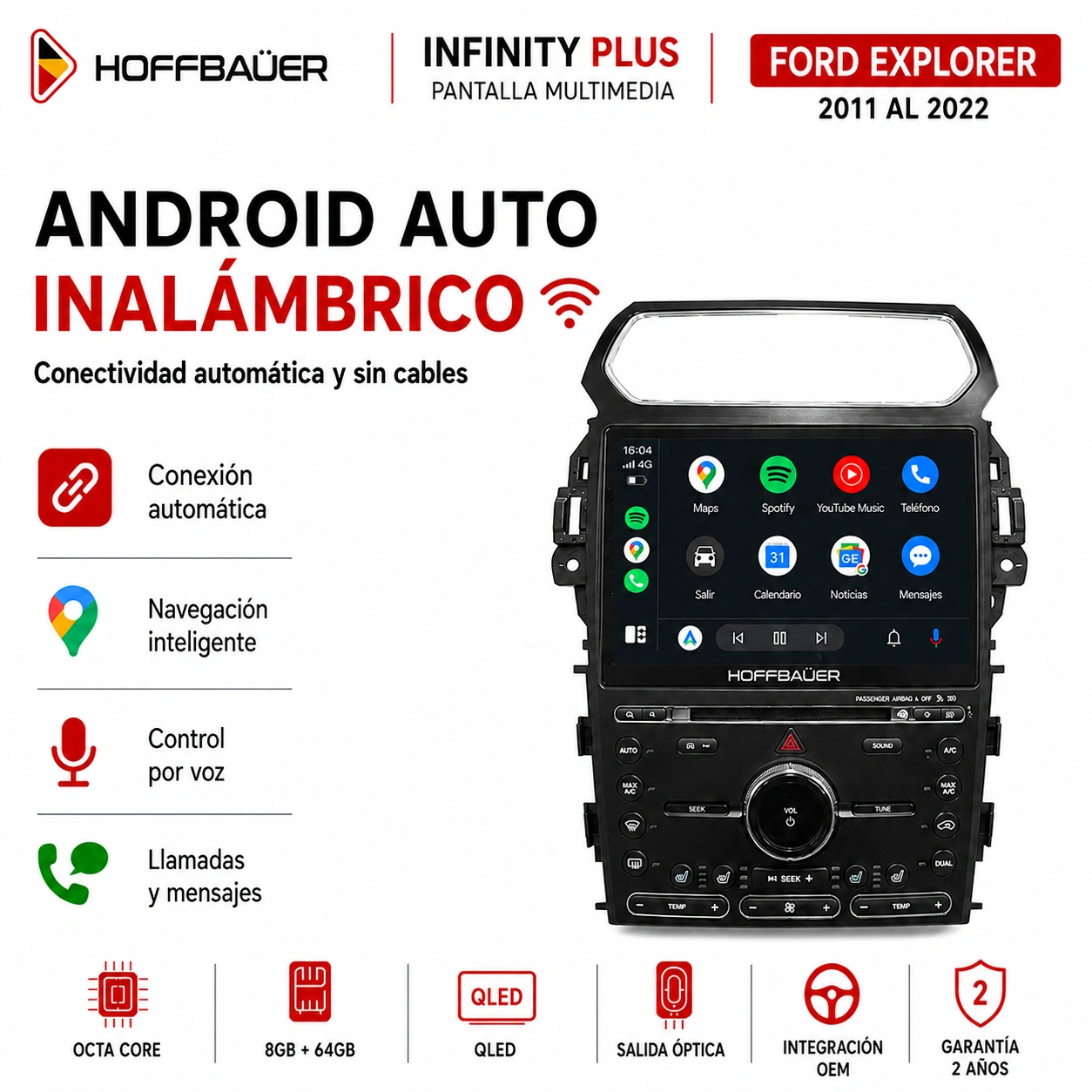 Ford Explorer 2011 al 2022 Pantalla Hoffbaüer Infinity Plus CarPlay & Android Auto - Imagen 4