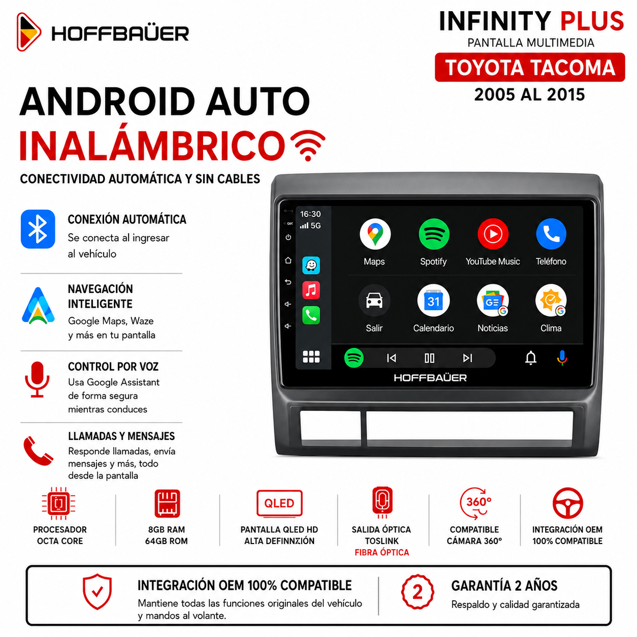 Toyota Tacoma 2005 al 2015 Pantalla Hoffbaüer Infinity Plus CarPlay & Android Auto - Imagen 3