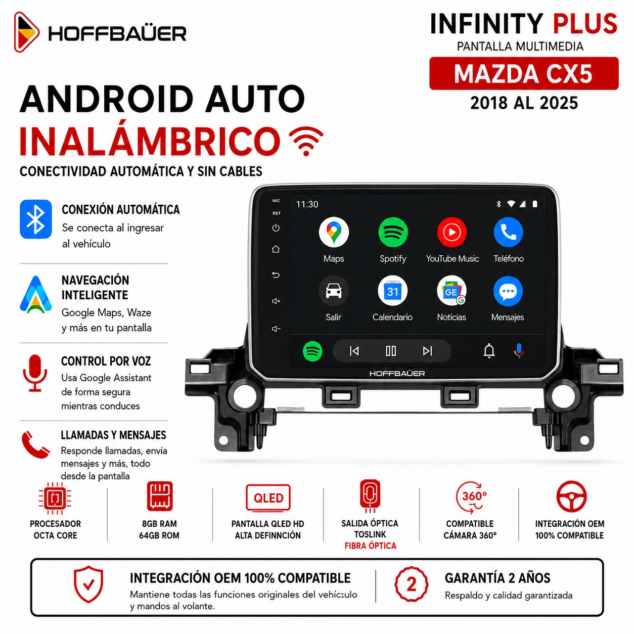 Mazda CX5 2018 al 2025 Pantalla Hoffbaüer Infinity Plus CarPlay & Android Auto - Imagen 3