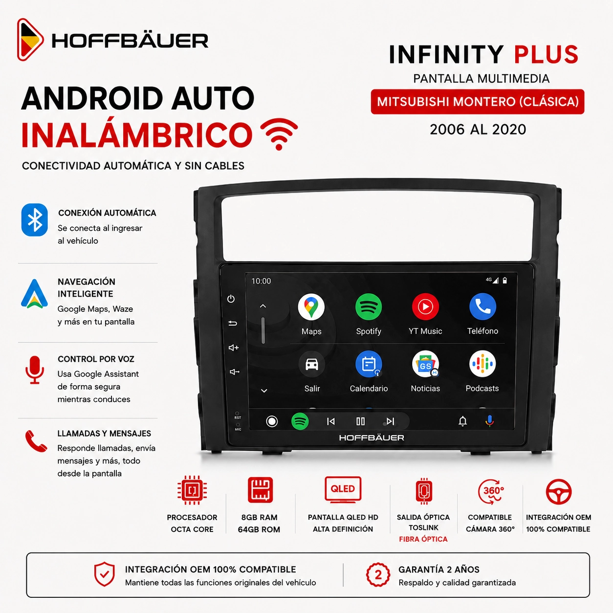 Mitsubishi Montero (Clásica) 2006 al 2020 Pantalla Hoffbaüer Infinity Plus CarPlay & Android Auto - Imagen 3