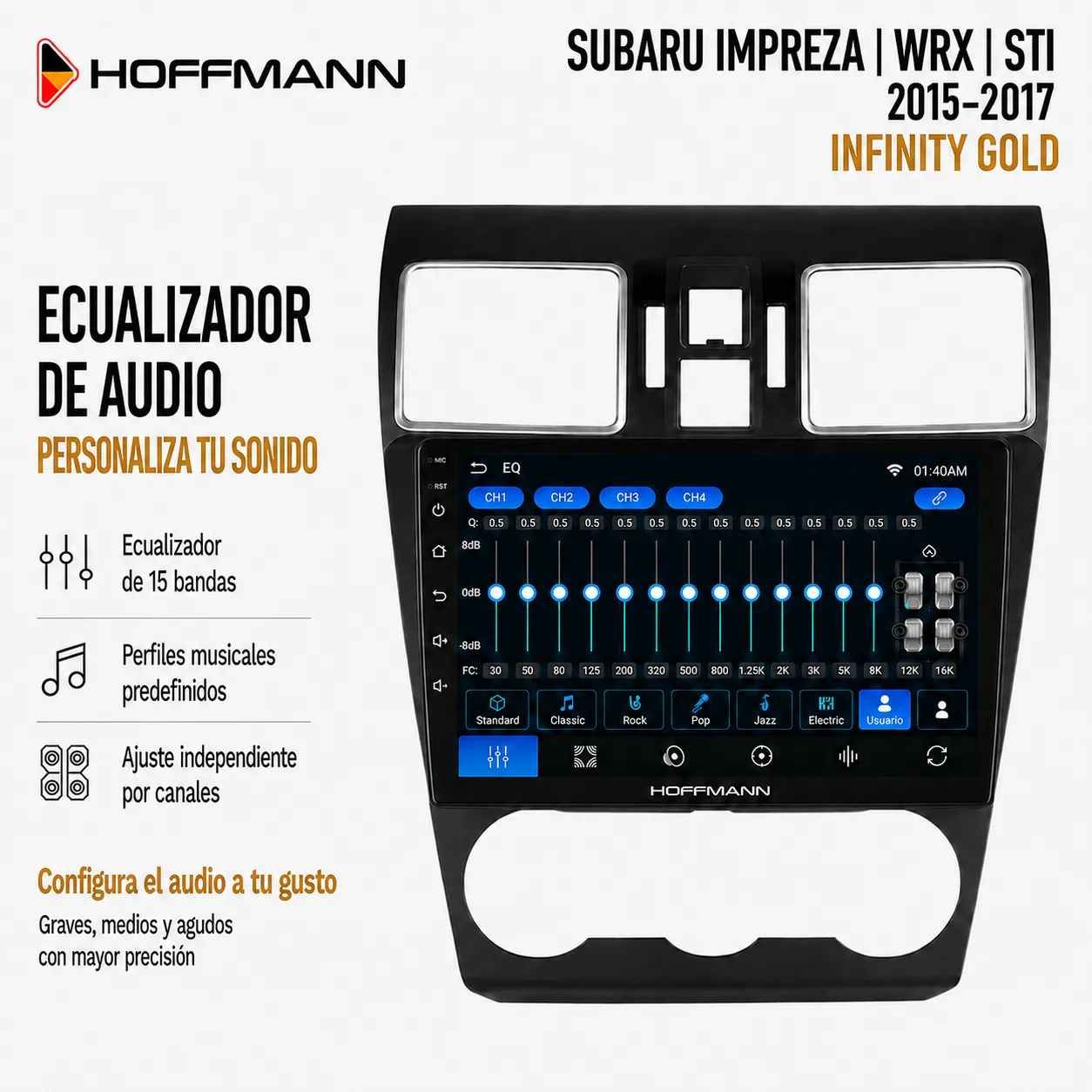 Subaru Impreza Forester | WRX | STI 2015 al 2017 Pantalla Hoffmann Infinity Gold Carplay & Android Auto - Imagen 4