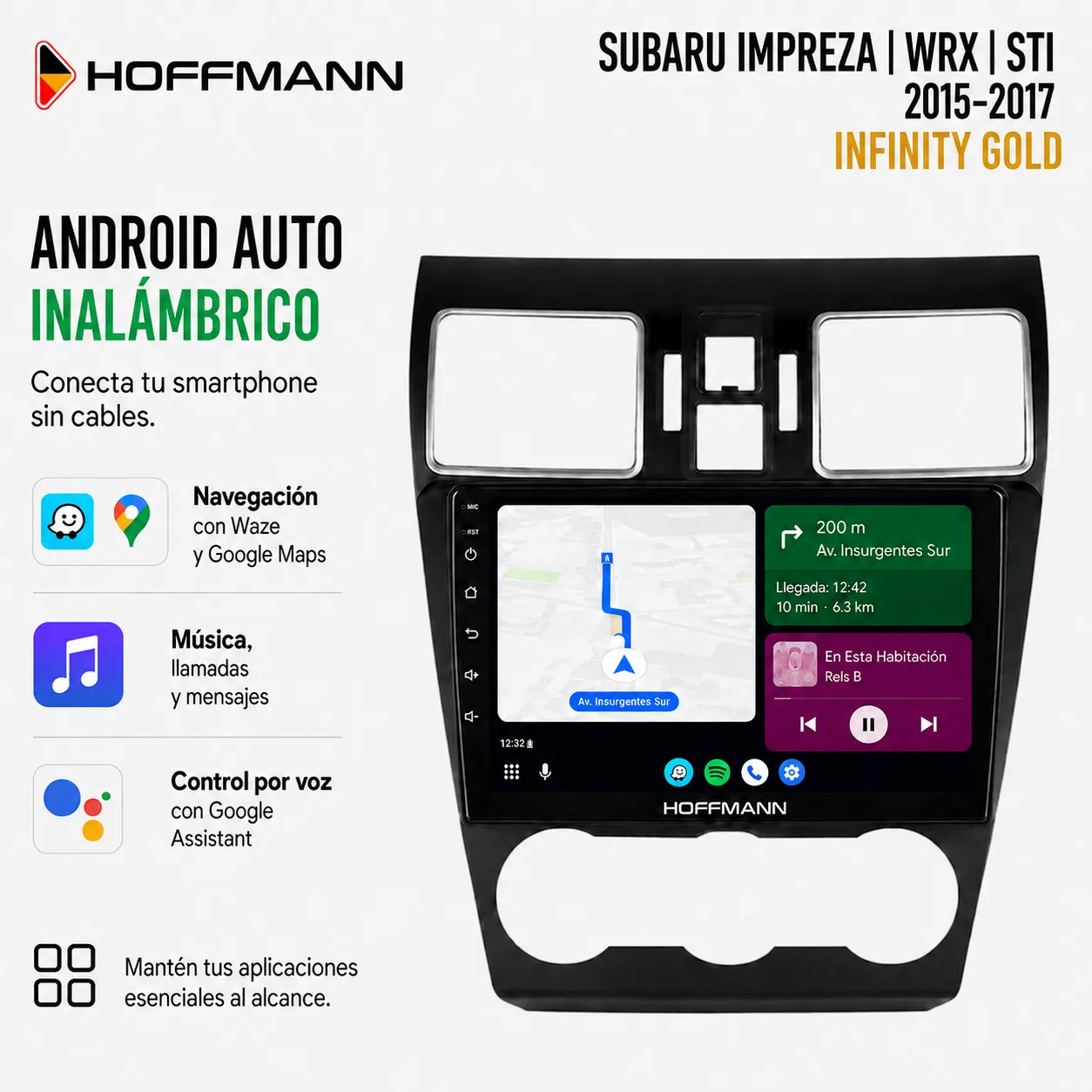 Subaru Impreza Forester | WRX | STI 2015 al 2017 Pantalla Hoffmann Infinity Gold Carplay & Android Auto - Imagen 2