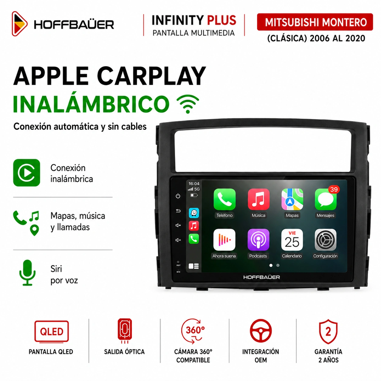 Mitsubishi Montero (Clásica) 2006 al 2020 Pantalla Hoffbaüer Infinity Plus CarPlay & Android Auto - Imagen 3