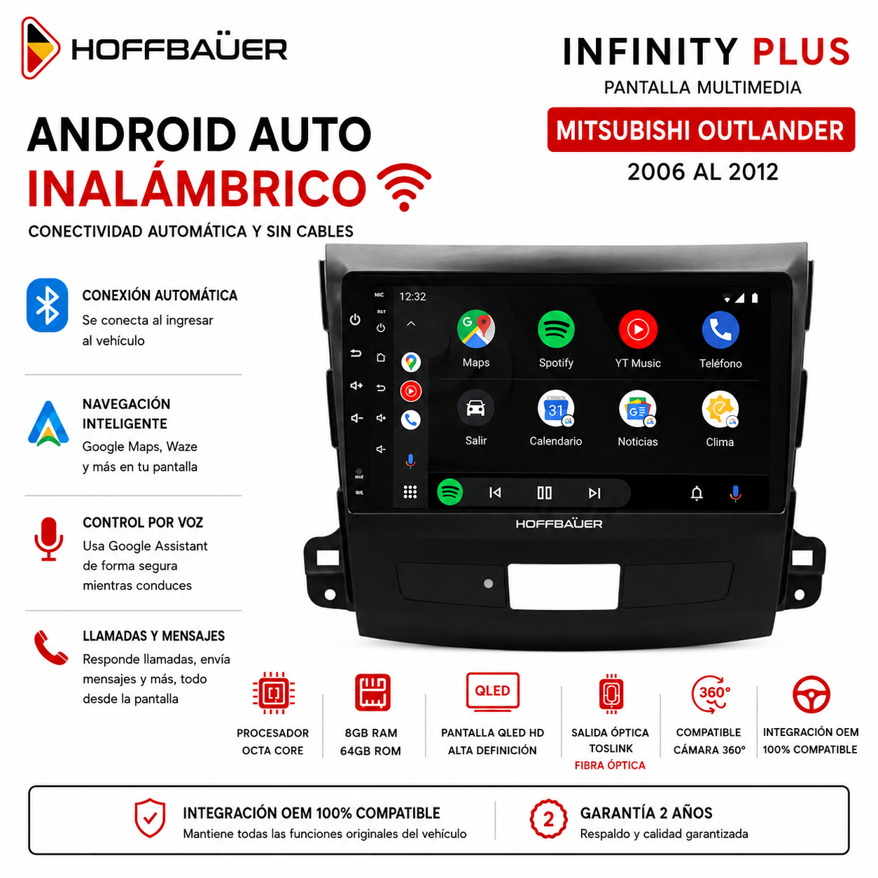 Mitsubishi Outlander 2006 al 2012 Pantalla Hoffbaüer Infinity Plus CarPlay & Android Auto - Imagen 3