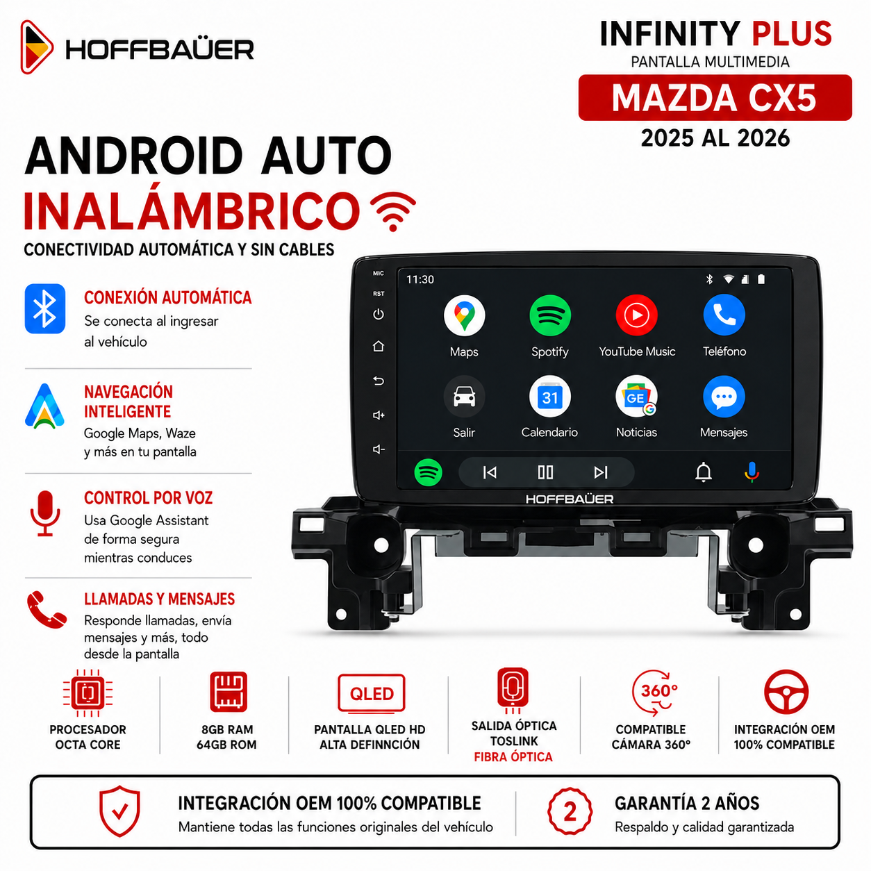 Mazda Cx5 2025 al 2026 Pantalla Hoffbaüer Infinity Plus CarPlay & Android Auto - Imagen 3