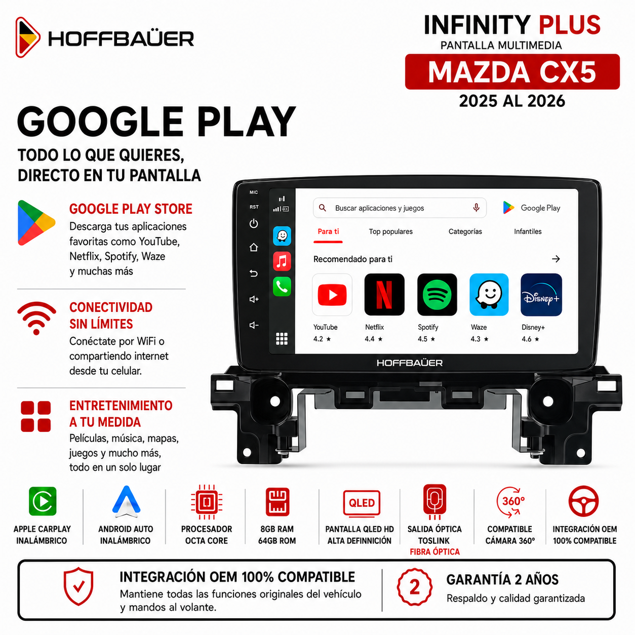 Mazda Cx5 2025 al 2026 Pantalla Hoffbaüer Infinity Plus CarPlay & Android Auto - Imagen 4