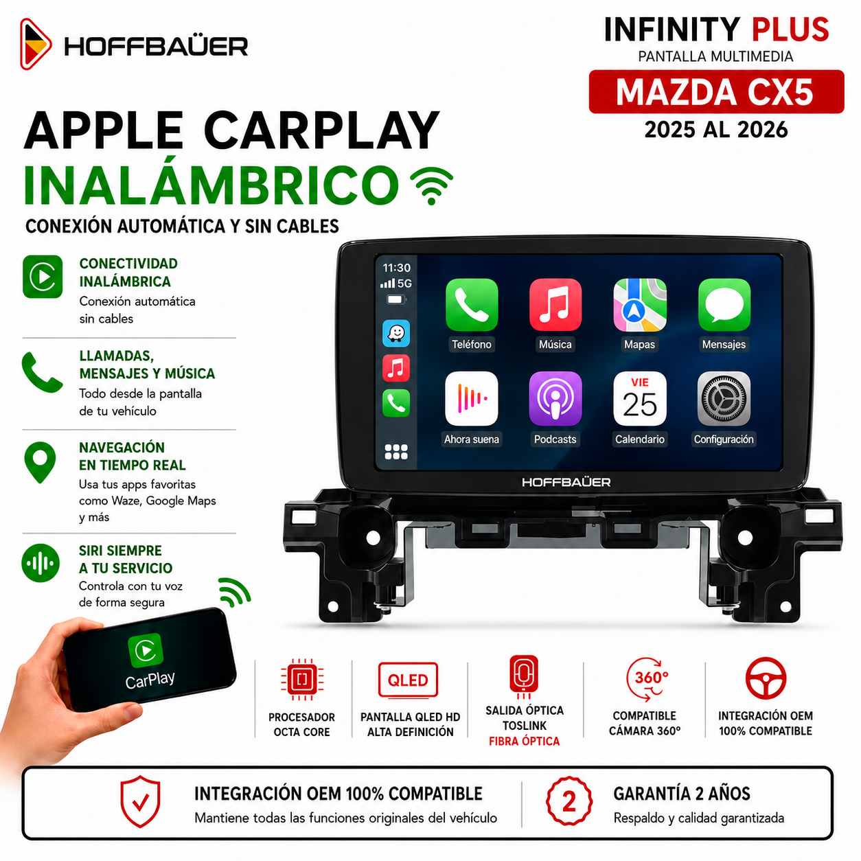 Mazda Cx5 2025 al 2026 Pantalla Hoffbaüer Infinity Plus CarPlay & Android Auto - Imagen 2