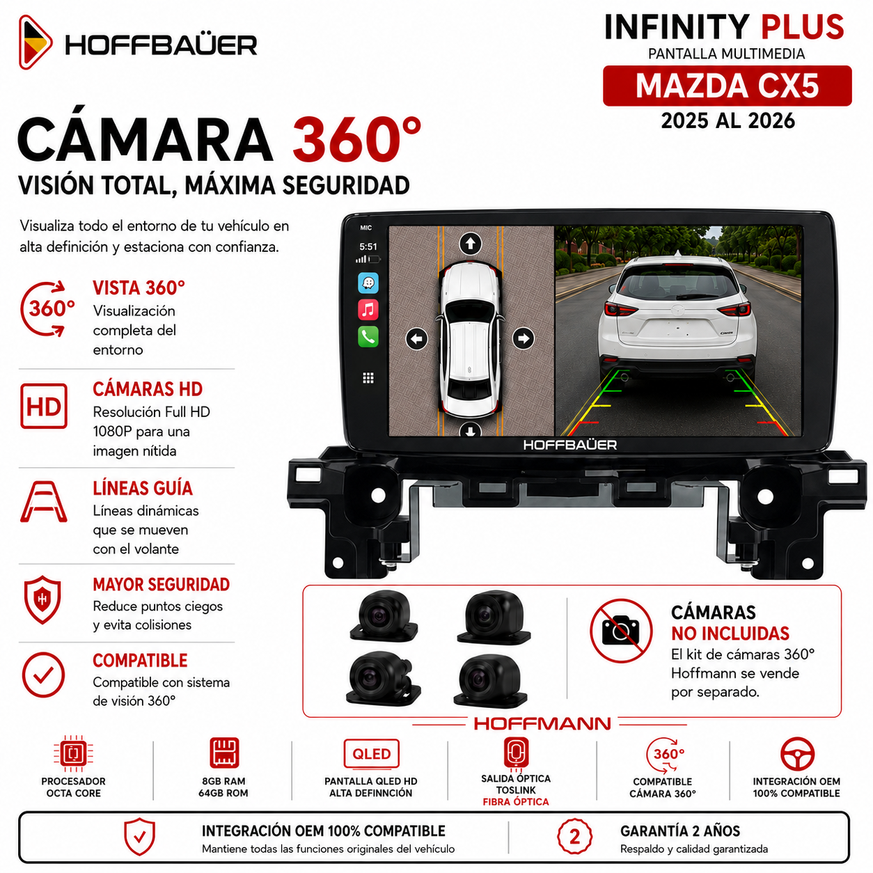 Mazda Cx5 2025 al 2026 Pantalla Hoffbaüer Infinity Plus CarPlay & Android Auto