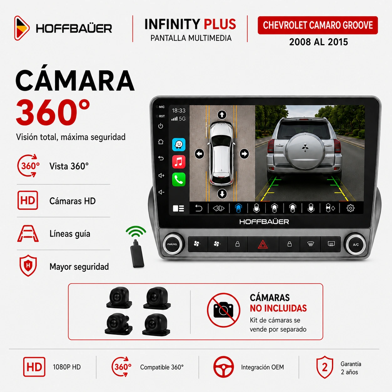 Chevrolet Camaro Groove 2008 al 2015 Pantalla Hoffbaüer Infinity Plus Carplay & Android Auto - Imagen 2
